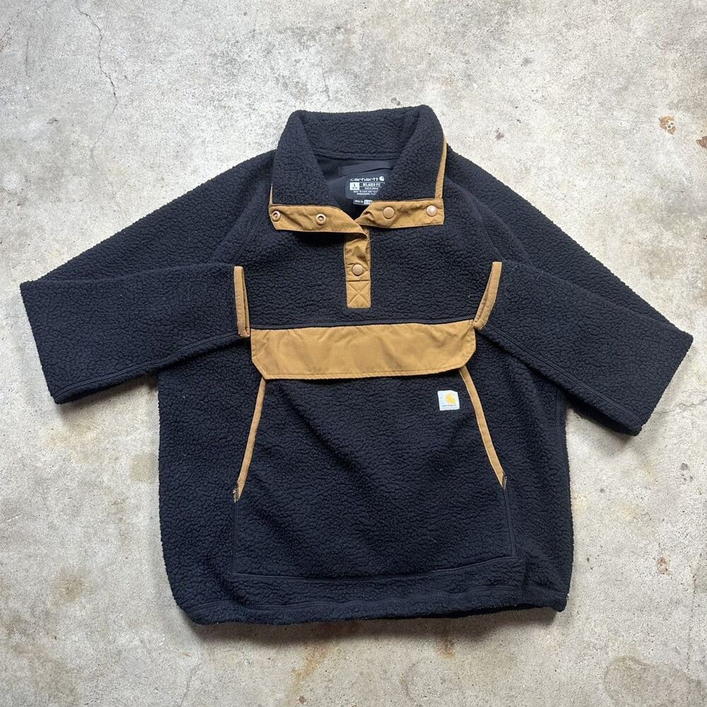 Black Carhartt 1/4 Button Fleece Workwear 014991-W Size L